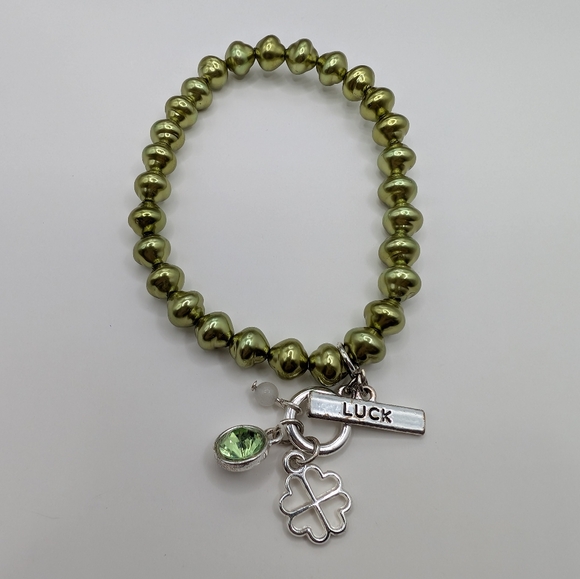 Avon 2013 Green Beaded Inspirations Charm Luck Stretch Bracelet - Picture 3 of 5